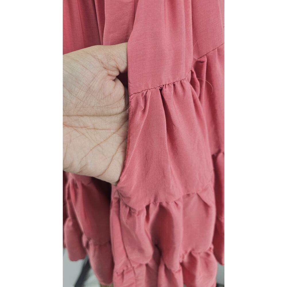 Mustrad Seeds Tiered Short Dress Beachy A-line Coral Pink Women's M 4083 - Picture 3 of 11